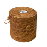 Asian Handmade Rustic Brown Rattan Round Accent Storage Box ws2973S