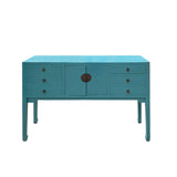 Pastel Blue Lacquer Tall Moon Face 6 Drawers Slim Foyer Side Table cs7563S