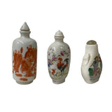 3 x Chinese Porcelain Snuff Bottle Rooster 18 Lohons Fishing Graphic ws2462S