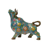 Oriental Metal Turquoise Blue Enamel Cloisonné Ox Bull Cow Figures ws1908S