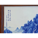Chinese Wood Frame Porcelain Blue White Mountain Scenery Wall Plaque Panel ws1956S