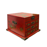 Chinese Oriental Red Dragon Phoenix Mirror Rectangular Jewelry Box ws2531BS