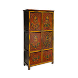 Vintage Chinese Tibetan Jewel Flower Graphic Tall Storage Cabinet cs7354S