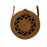 Asian Handmade Rustic Brown Rattan Round Shoulder Bag Box ws2971S