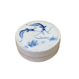 Chinese Blue White Porcelain Fishes Graphic Round Box Display ws2017S