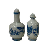 2 x Chinese Porcelain Snuff Bottle With Blue White Scenery Graphic ws2786S