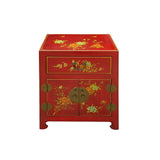 Chinese Brick Red Crack Vinyl Moon Face End Table Nightstand cs7501S