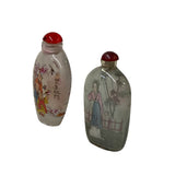 2 x Chinese Glass Snuff Bottle Oriental Scenery People Graphic ws2782S