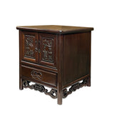 Chinese Oriental Huali Oxblood Brown Rosewood Motif End Table Nightstand cs7453S