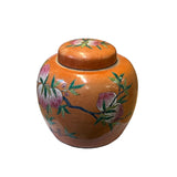 Oriental Orange Base Peaches Graphic Porcelain Round Jar ws2557S