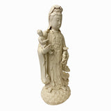 Chinese Off White Porcelain Song Zi Kwan Yin with a Boy Figure / Statue f312S