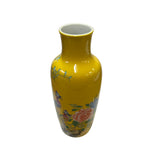 Chinese Oriental Bright Yellow Porcelain Flower Birds Graphic Vase ws2848S