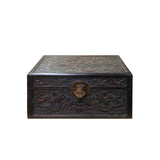 Chinese Brown Dimensional Relief Dragon Motif Rectangular Box Chest ws2847S