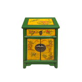 Oriental Distressed Green Yellow Kids Graphic End Table Nightstand cs7339S