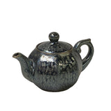 Chinese Jianye Clay Silver Black Glaze Decor Teapot Display Art ws2672S