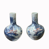 Pair Chinese Red Blue White Porcelain Dragon Cloud Vases ws2573S