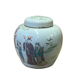 Oriental Distressed Marked Off White People Theme Porcelain Round Jar ws2610S