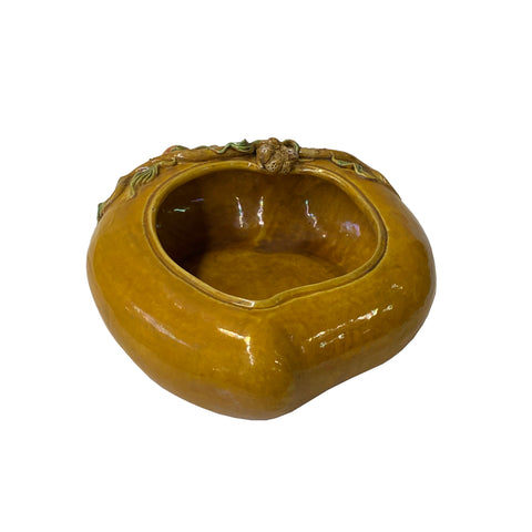 Handmade Chinese Ceramic Distressed Yellow Peach Shape Bowl ws2077S Handmade Chinese Ceramic Distressed Yellow Peach Shape Bowl ws2077S