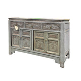Chinese Distressed Gray Floral Motif Sideboard Console Table Cabinet cs5768S