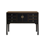 Oriental Black Lacquer Tall Moon Face 6 Drawers Slim Foyer Table cs7567S