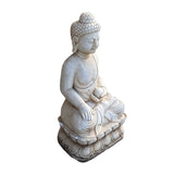 Chinese Oriental Distressed White Marble Stone Carved Sitting Buddha cs7363S