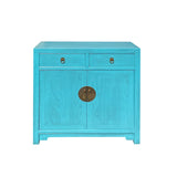 Chinese Simple Narrow Pastel Blue 2 Drawers Side Table Cabinet cs7428S