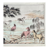 Chinese Color Ink Horizontal Horses Theme Scroll Painting Wall Art ws2235S