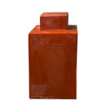 Simple Plain Solid Brick Red Glaze Porcelain Square Vase Jar ws2831S