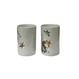 Pair Chinese White Porcelain Color Butterflies Holder Pot Vase ws2977S