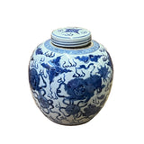 Hand-paint Foo Dogs Lions Blue White Porcelain Ginger Jar ws2537S