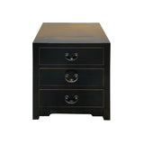 Distressed Black 3 Drawers Oriental End Table Nightstand cs7496S