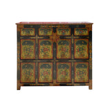 Chinese Tibetan Orange Yellow Flower Graphic Credenza Storage Cabinet cs7175S