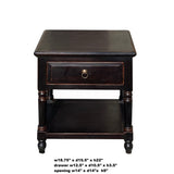 Oriental Distressed Black Brown Lacquer Drawer End Table Nightstand cs7249S