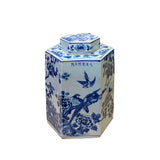 Chinese Blue & White Porcelain Flower Birds Scenery Hexagon Jar Container ws2730S