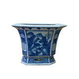 Chinese Blue White Oriental Scenery Porcelain Square Pot Planter ws2517S