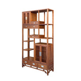 Chinese Wood Light Brown Open Display Bookcase Cabinet Room Divider cs7480S