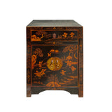 Chinese Distressed Black Copper Scenery Graphic End Table Nightstand cs7418S