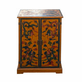 Chinese Distressed Yellow Dragons Graphic Small Side Table Cabinet cs7110S