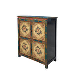 Chinese Tibetan Treasure Color Flower Graphic Credenza Storage Cabinet cs7465S