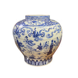Vintage Chinese Blue White Porcelain Scenery Fat Body Vase Jar ws2718S