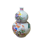 Chinese Oriental White Porcelain Horses Field Graphic Gourd Shape Vase ws2706S