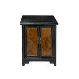 Chinese Distressed Black Yellow Scenery Graphic End Table Nightstand cs7348S