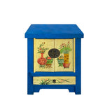 Chinese Rustic Bright Blue Yellow Graphic End Table Nightstand cs7421S