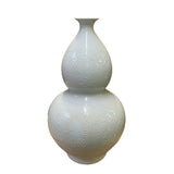 Chinese Off White Porcelain Relief Floral Pattern Gourd Shape Vase ws2732S
