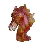 Chinese Hot Pink Red Liuli Crystal Glass Pate-de-verre Horse Head Figure ws1850S