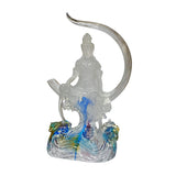 Crystal Glass Liuli Pate-de-Verre Moon Face Kwan Yin Bodhisattva Statue ws1817S