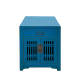 Distressed Bright Bice Blue Shutter Doors End Table Nightstand cs7495S