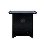 Oriental Chinese Black Wood Moon Face Credenza Storage Cabinet cs7556S