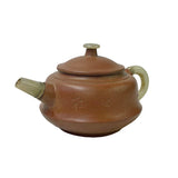 Chinese Zisha Clay Brown Jade Stone Handle Teapot Display Art ws2669S