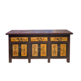 Chinese Distressed Brick Red Yellow Vases Graphic Credenza Console Cabinet cs7397S